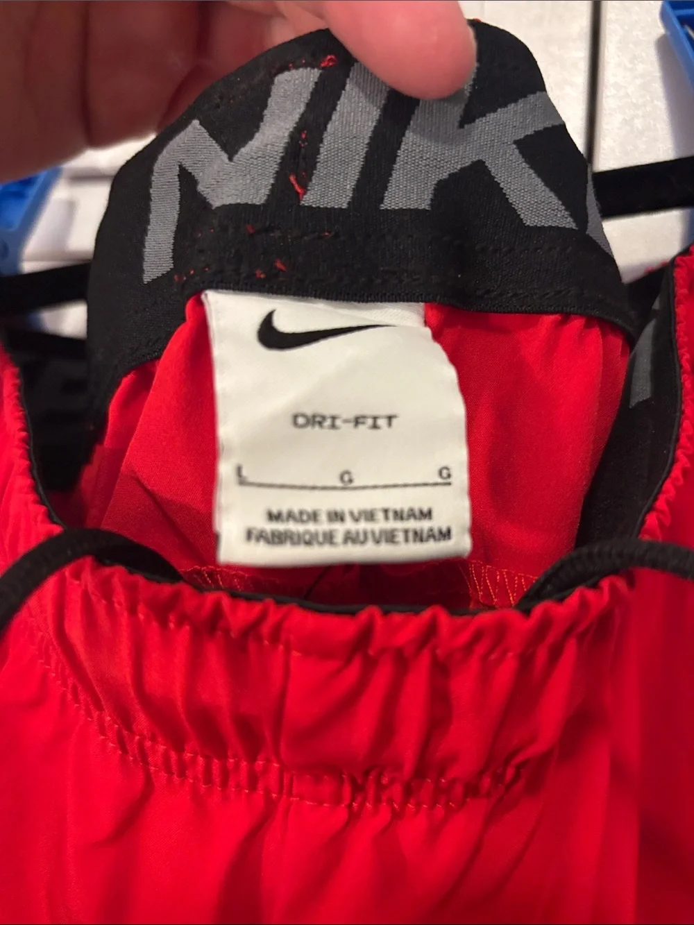 Nike Men's Red Athletic Drawstring Shorts with White Swoosh